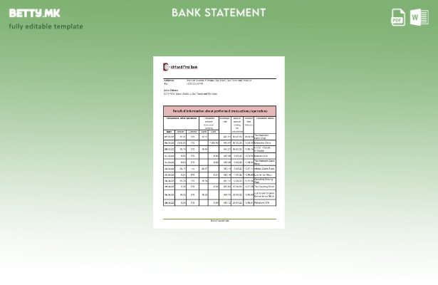 модерен стил Сао Томе и Принципе Африланд Шаблон за ексел за прв извод од банка